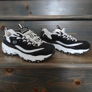 Skechers Women's  D'Lites Sport Biggest Fan Black White Glitter Size 7.5